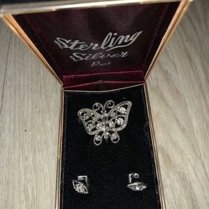 Vintage butterfly brooch with earrings